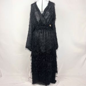 Vintage Hosanna Design Black 2 Piece Fringed Formal Maxi Dress Size 3X
